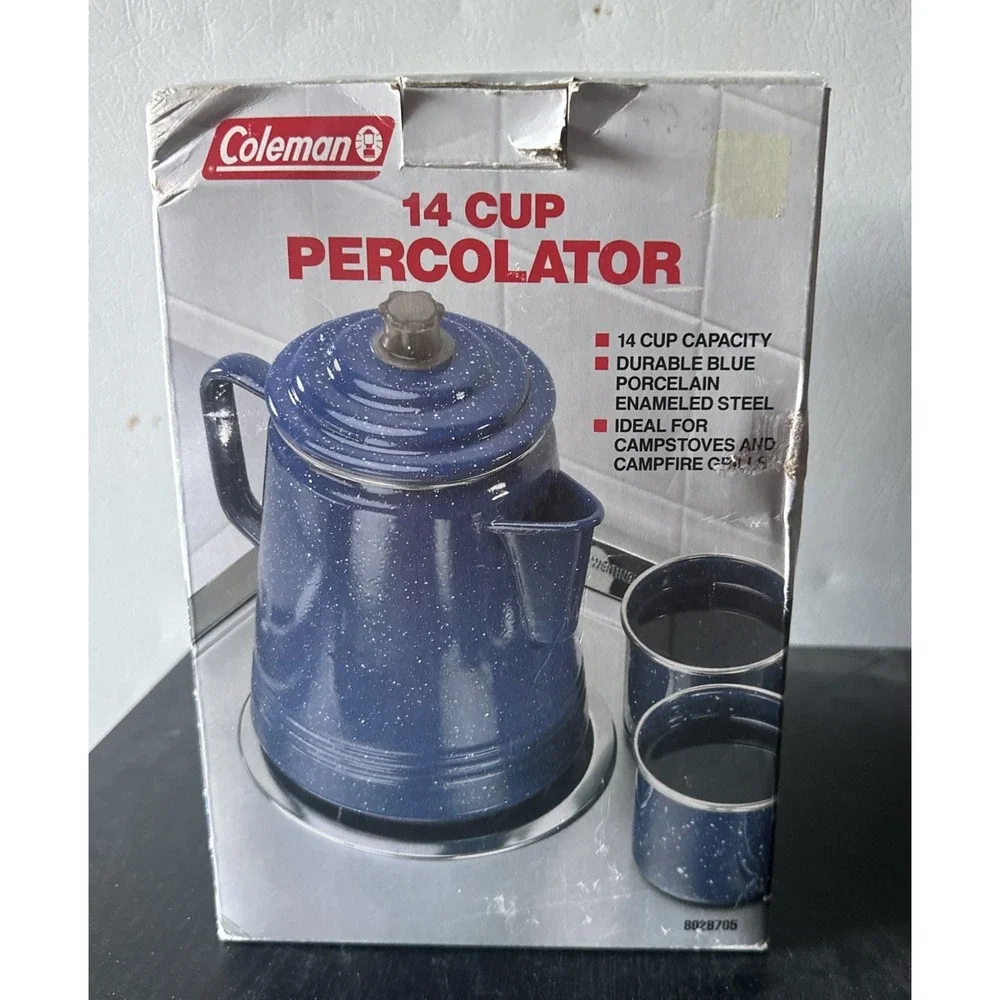 Coleman New 14 Cup Blue Porcelain Enamel Steel Percolator Dishwasher Safe New